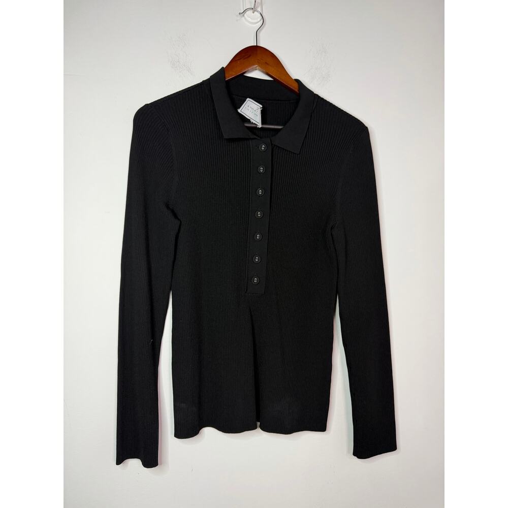 APPARELLE rib-knit long-sleeve featuring a half-button placket Size Small